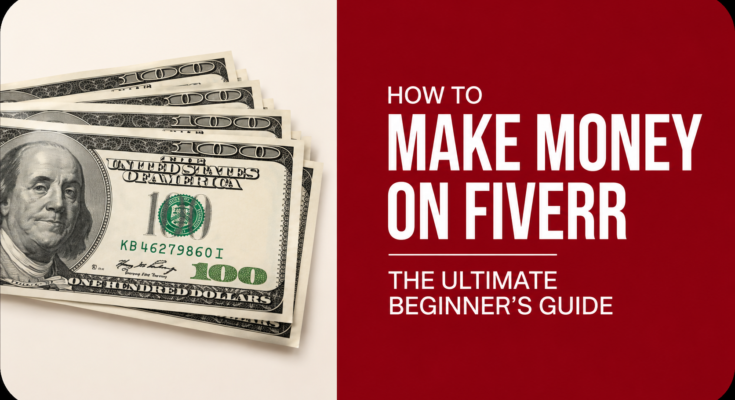 How to Make Money on Fiverr – Realistic stack of US dollar bills with a Fiverr beginner guide concept representing online freelancing, Fiverr earnings, and remote income opportunities.