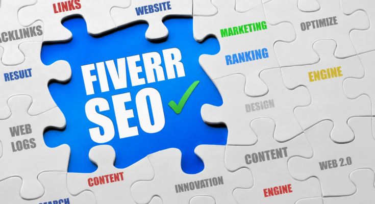 15 Fiverr Seller SEO Tips illustration with SEO puzzle concept highlighting Fiverr SEO for higher gig rankings.