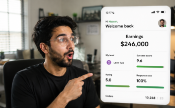 Fiverr freelancer dashboard showing $246,000 total earnings, Level Two seller, 5.0 rating, 9.6 success score, and 100% response rate, demonstrating proven Fiverr SEO tips for higher gig rankings