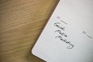 Social media marketing planning notebook representing one of the Most Profitable Fiverr Services for freelancers and digital marketers.