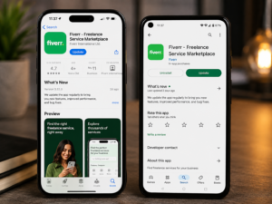 Updating the Fiverr mobile app from the App Store and Google Play