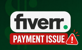 How to Fix Fiverr Payment Issues in 2026 – realistic illustration of a freelancer facing a Fiverr payment issue with a payment error warning on screen.